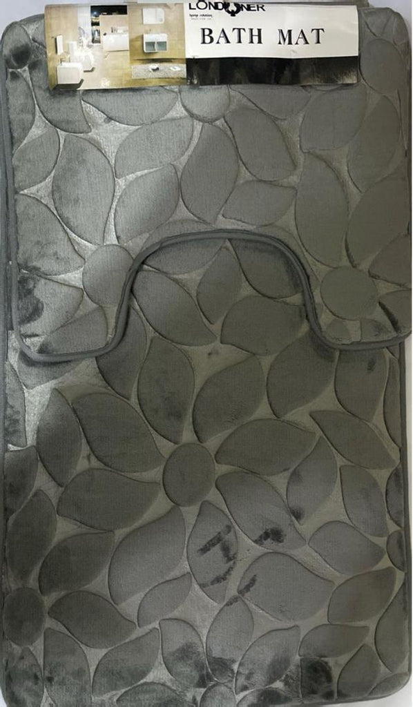 Londoner 2-Piece Grey Bath Mat Set with Flower Pattern