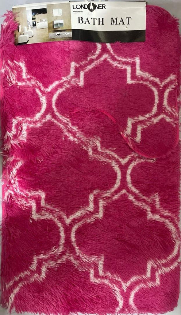 Londoner 2-Piece Fluffy Pink & White Bath Mat Set