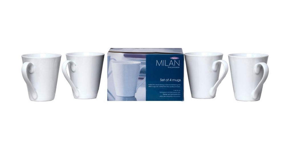 MILAN Fine Porcelain White Mug Set – Set of 4 Elegant Everyday Mugs