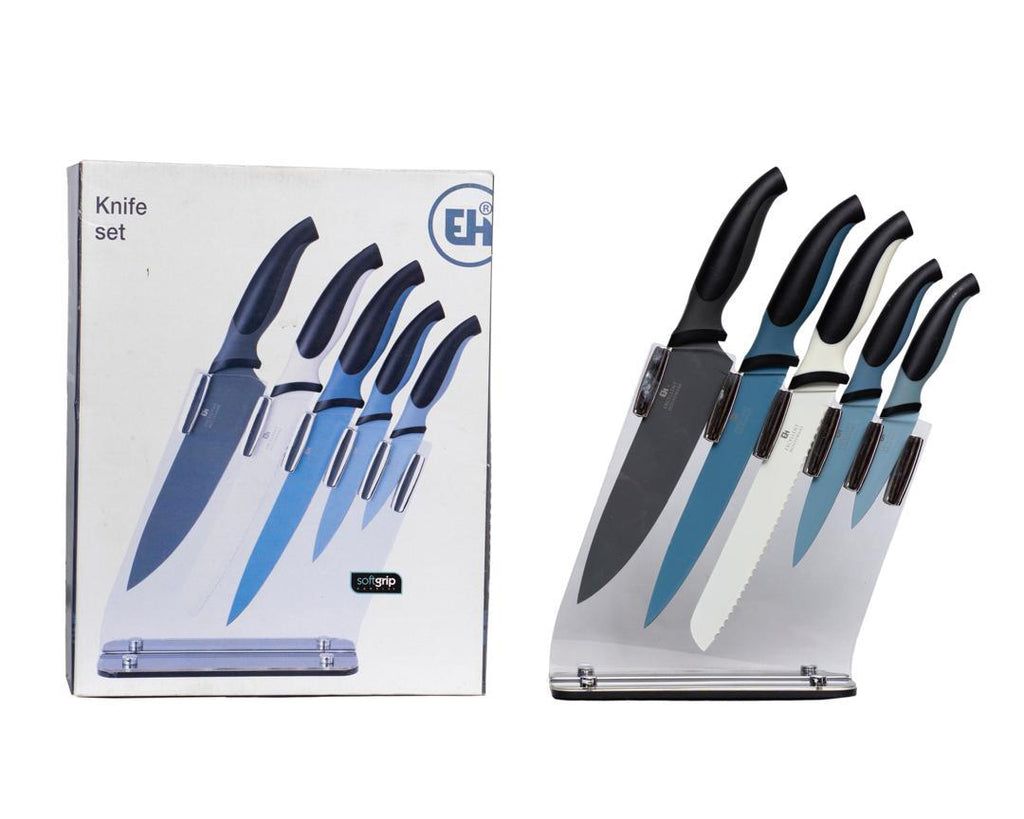 EXCELLENT HOUSEWARE Soft Grip 5-Piece Knife Set with Acrylic Stand