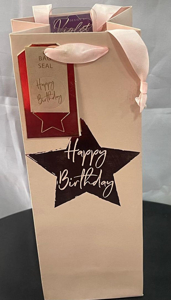 Design By Violet Bottle Gift Bag – Happy Birthday Pink Star