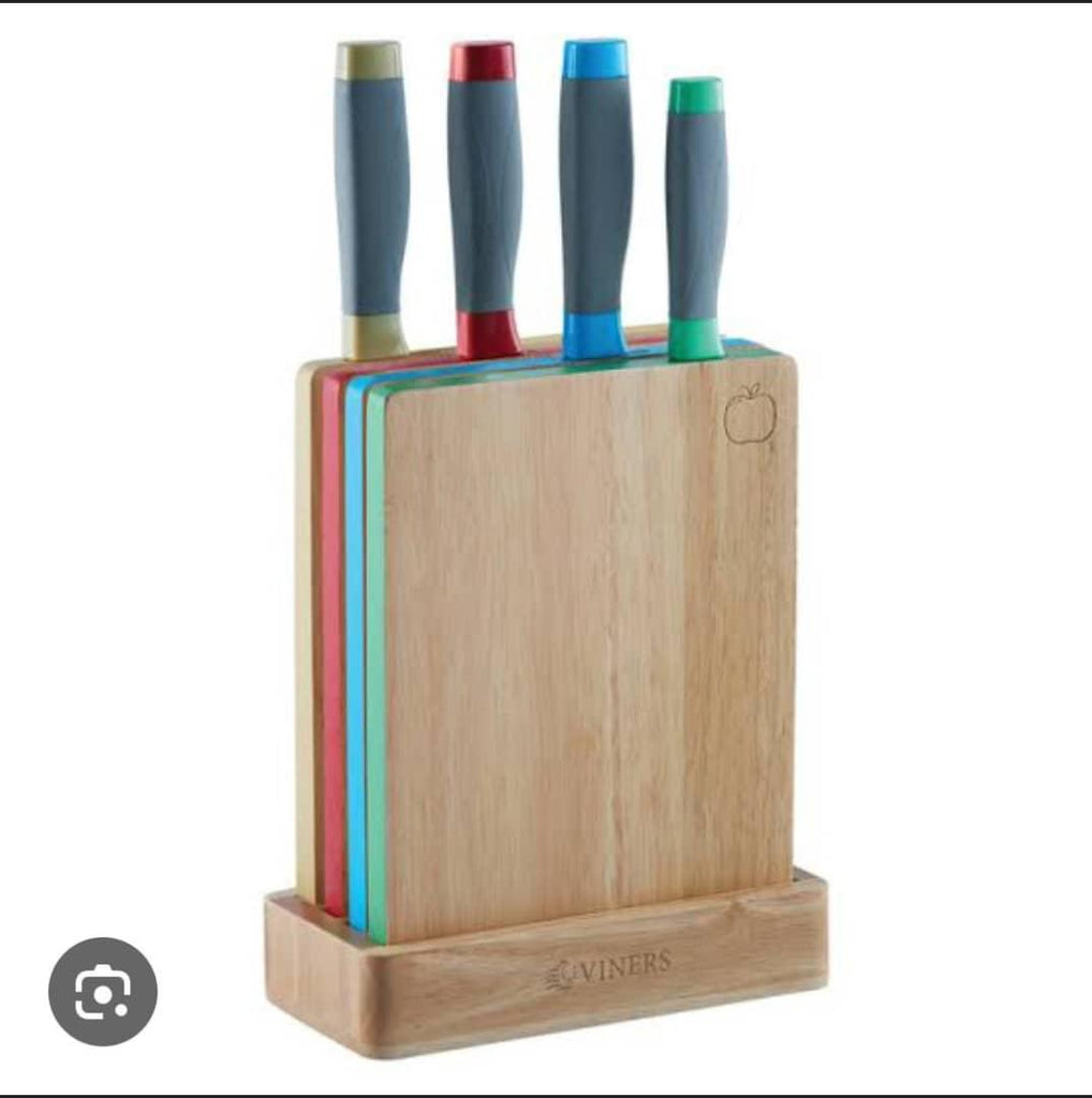 VINERS Assured 8-Piece Color-Coded Knife Set with Block & Cutting Board