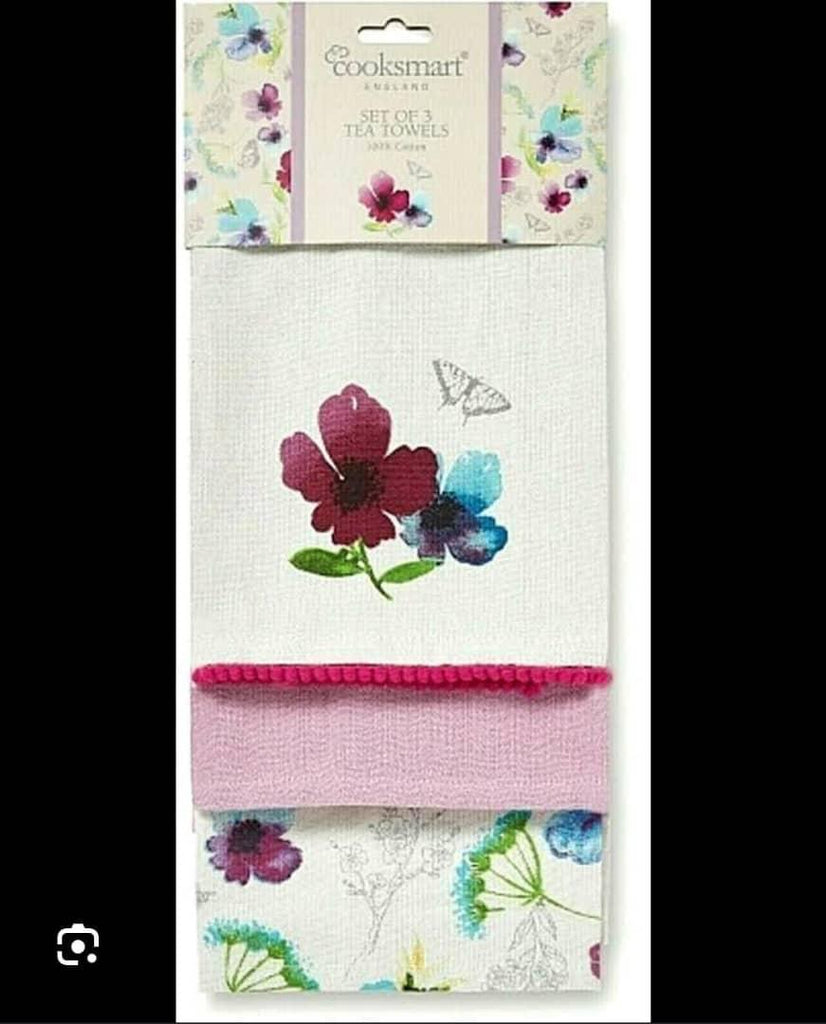 Cooksmart 3-Piece 100% Cotton Tea Towel Set – 45x65cm