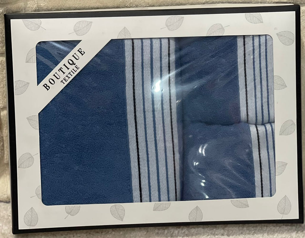 Boutique 3-in-1 Towel Set – Blue with White & Black Stripes