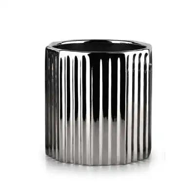 Silver Fluted Ceramic Planter – 11.5 x 12cm