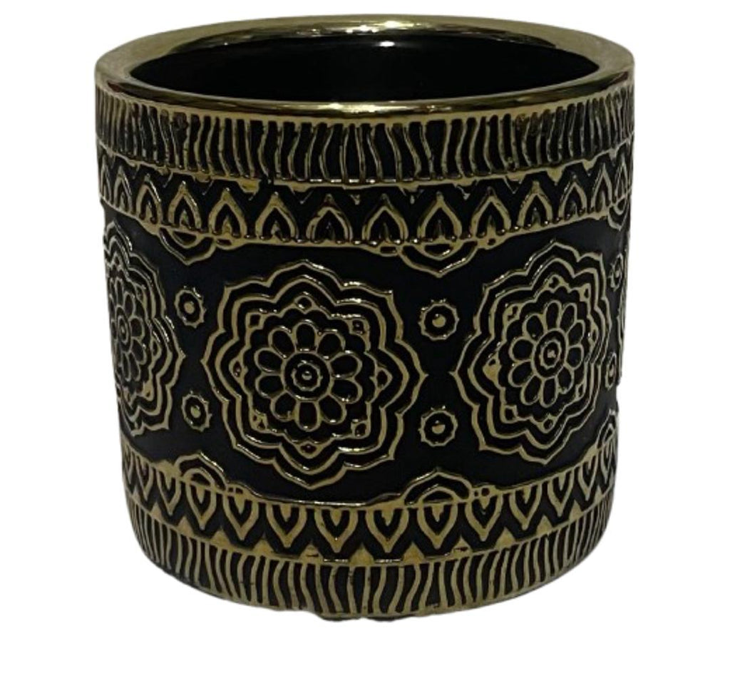 Black and Gold Ceramic Vase/Planter – 11.5 x 10.5cm