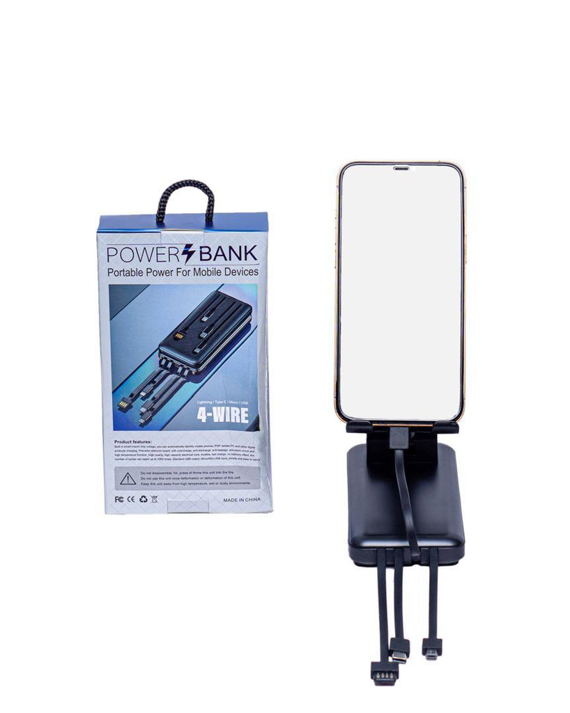 4-in-1 Built-in Cable Power Bank – Compact & Portable Charger