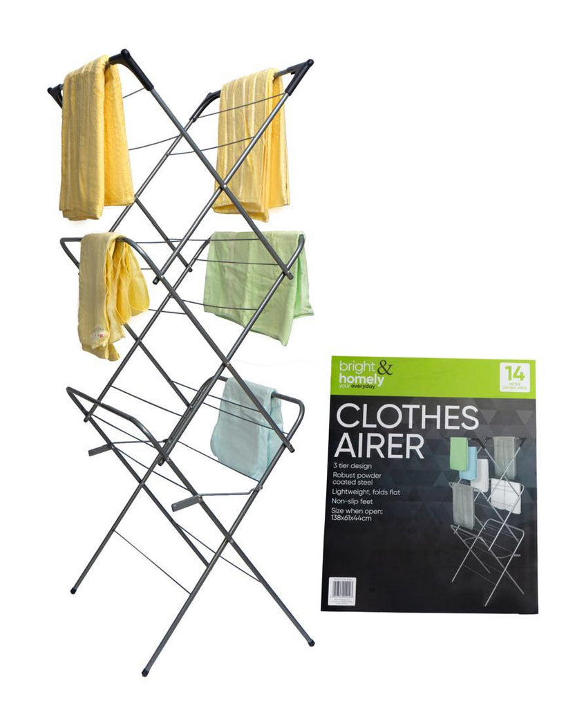 BRIGHT & HOMELY 14m Foldable Clothes Airer – Steel Frame, Non-Slip Feet