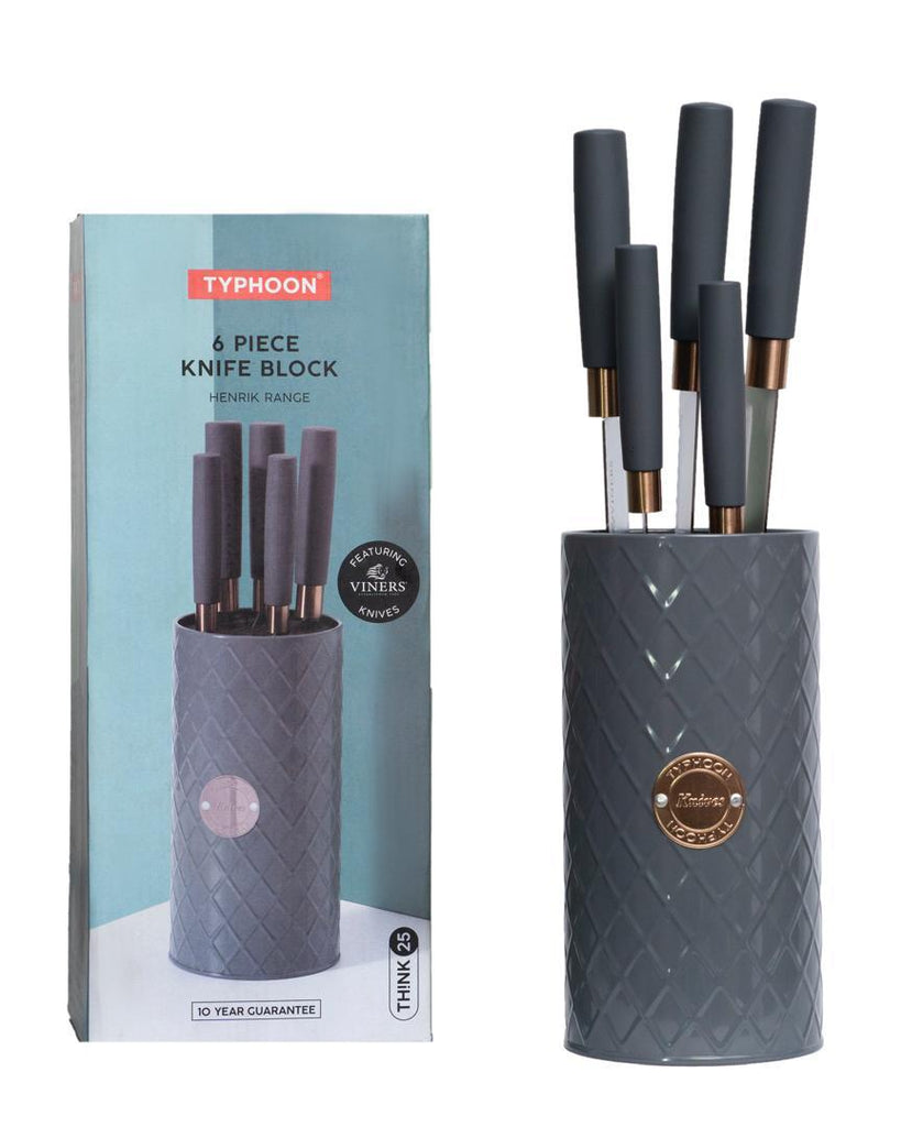 Typhoon Henrik Range 6-Piece Grey & Gold Knife Block Set