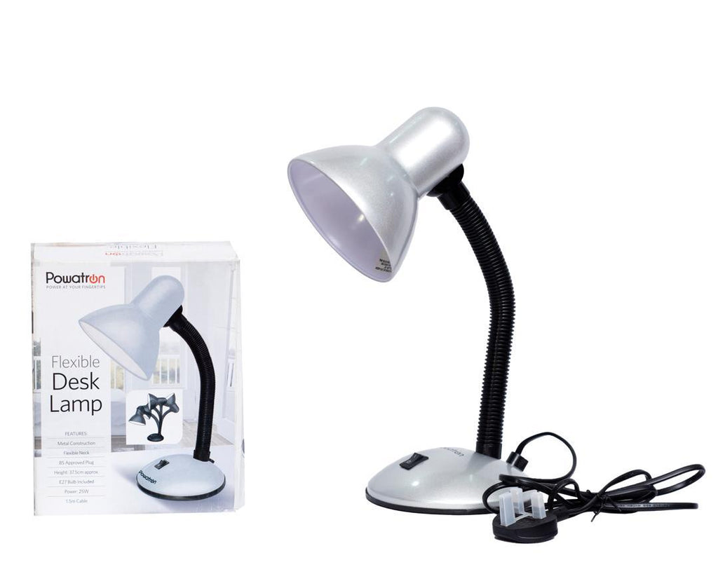 POWERTRON Adjustable Desk Lamp with E27 Bulb – Silver Grey