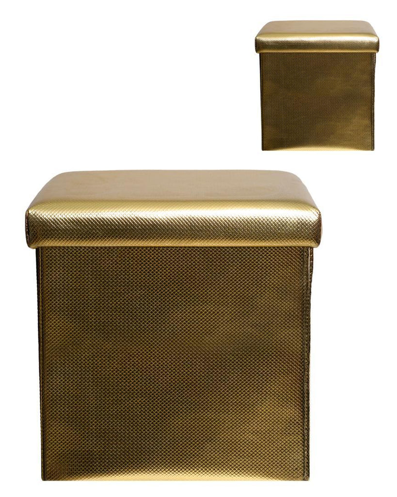 Gold Shining Leather Square Ottoman – 38×38×37cm