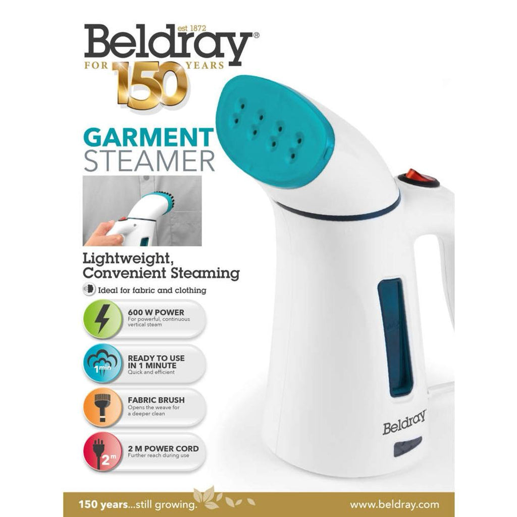Beldray 600W Handheld Garment Steamer – 2m Cord, Fabric Brush, 100ml Tank