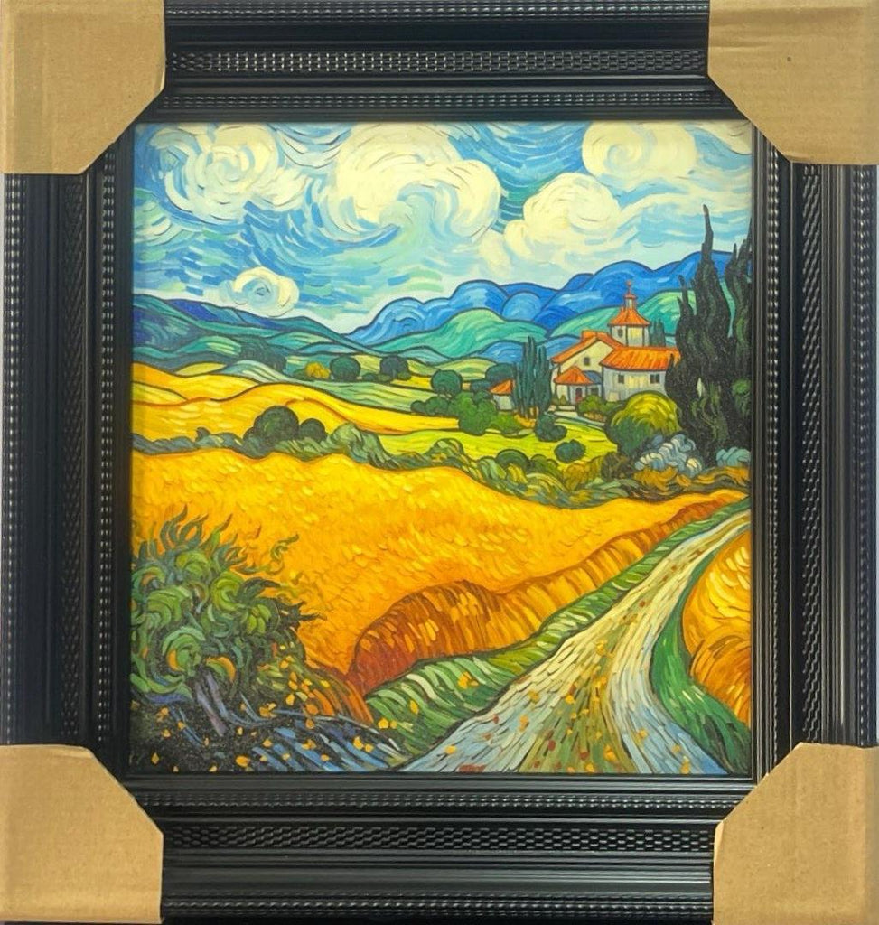 Luxury Modern Rolling Yellow Wheat Field Wall Art – 35.5 x 35.5 cm