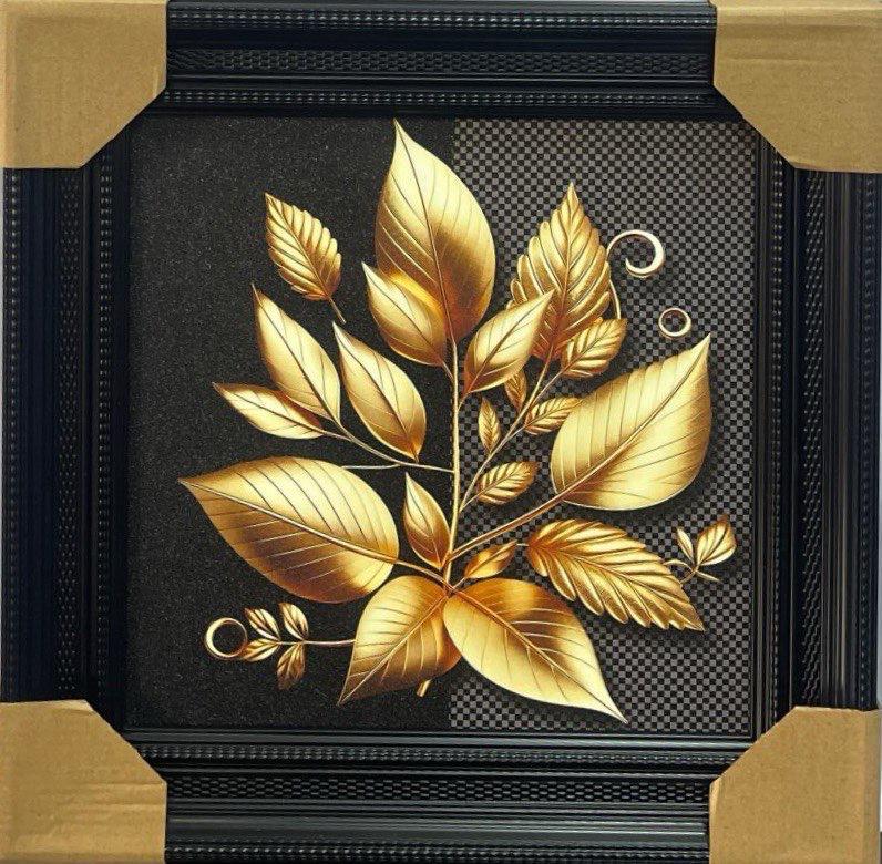 Luxury Modern Golden Leaf Wall Art – 35.5 x 35.5 cm