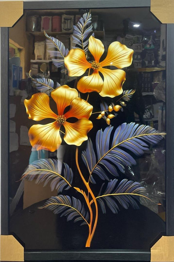 Modern Abstract Golden Blossom Acrylic Painting – 50 x 70.5 cm