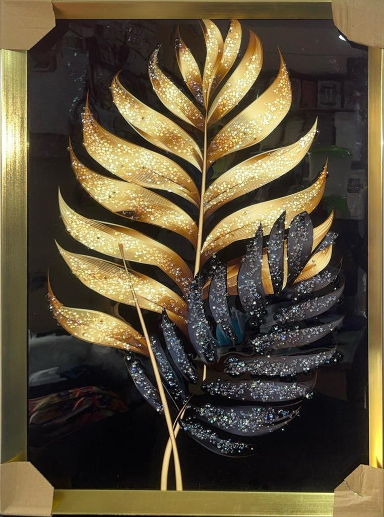 Luxury Modern Golden Leaf Wall Art with Crystal Effect