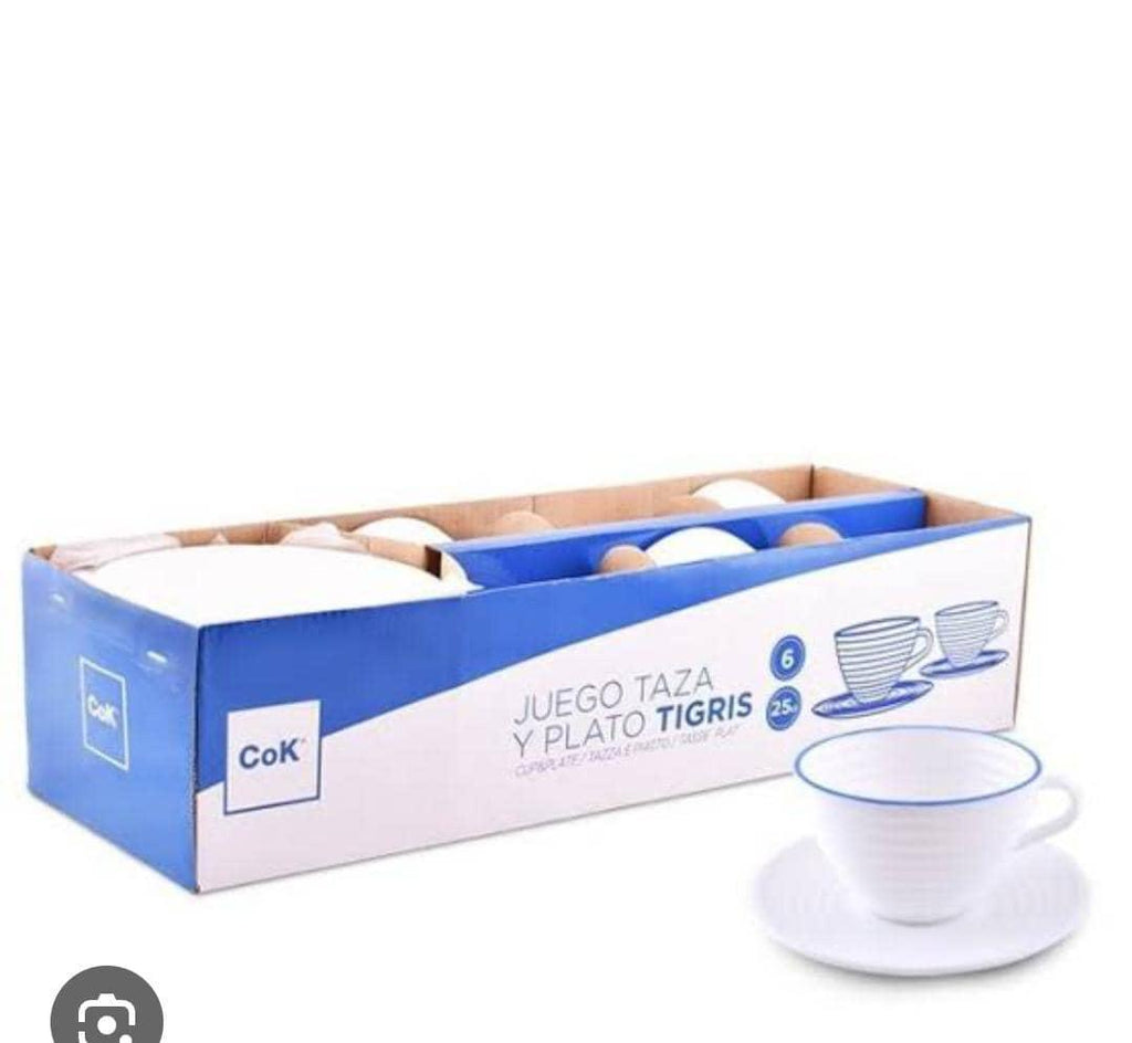 CoK 6-Piece White Tea Cups with Saucers – 25cl Each