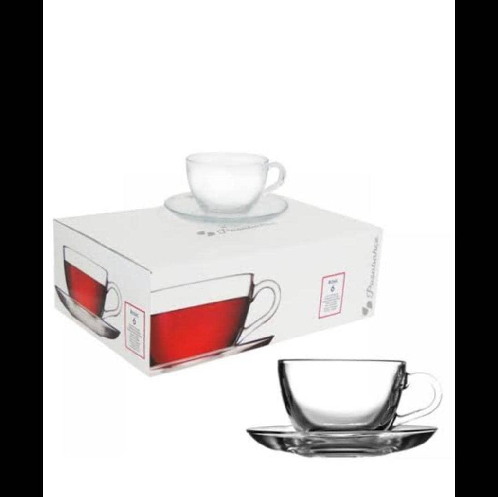 PASABAHCE Basic 12-Piece Transparent Tea Cup & Saucer Set