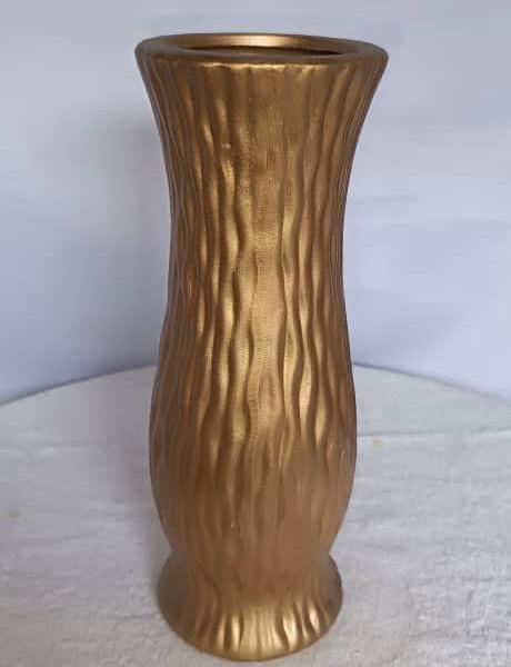 Gold Textured Vase with Wavy Horizontal Ridges