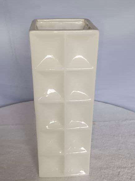 Modern White Vase with Box Pattern Design