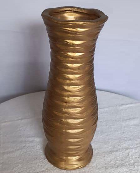 Gold Textured Vase with Horizontal Wavy Ridges