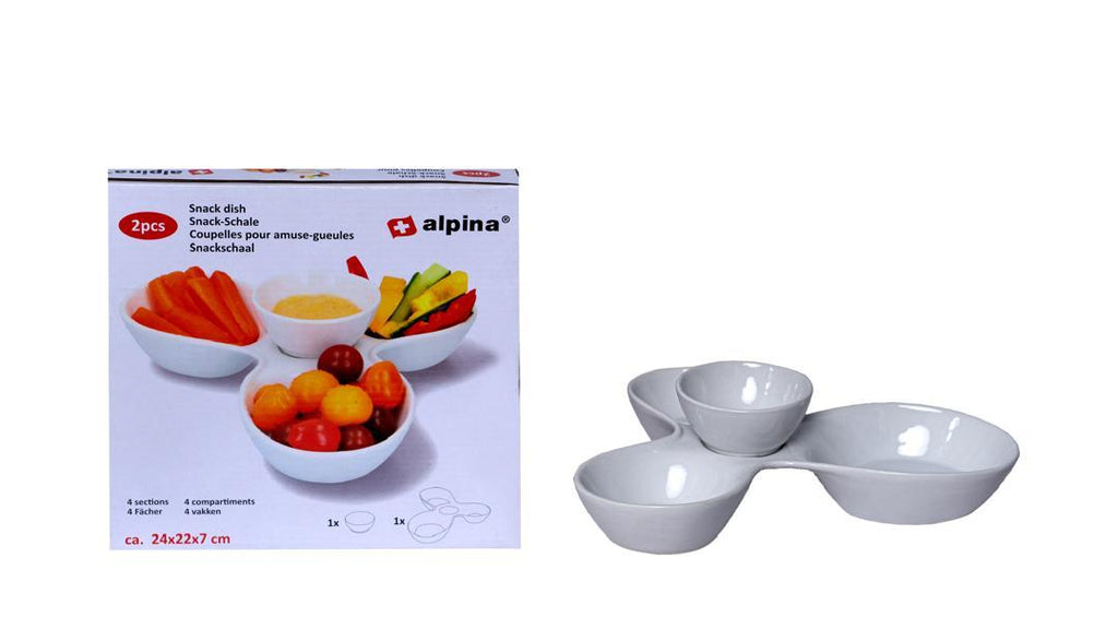 ALPINA 2-Piece Snack Dish Set with 4 Compartments