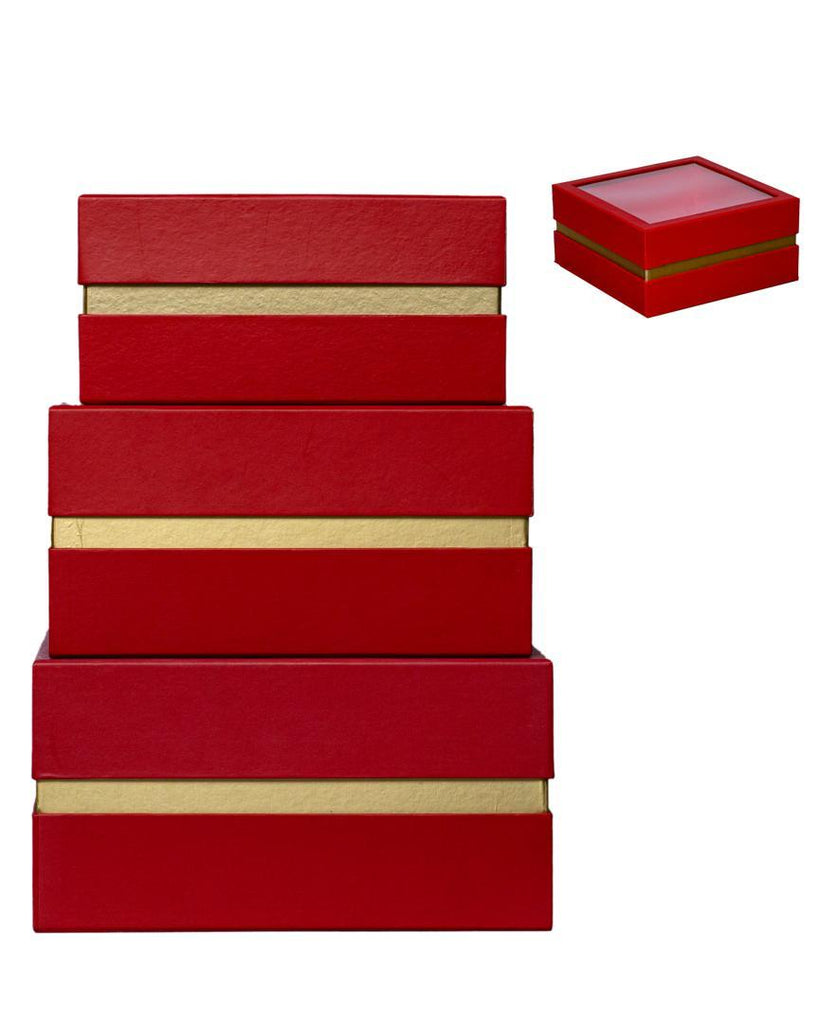 Red & Gold 3-in-1 Gift Box with Transparent Cover – Elegant & Perfectly Presented