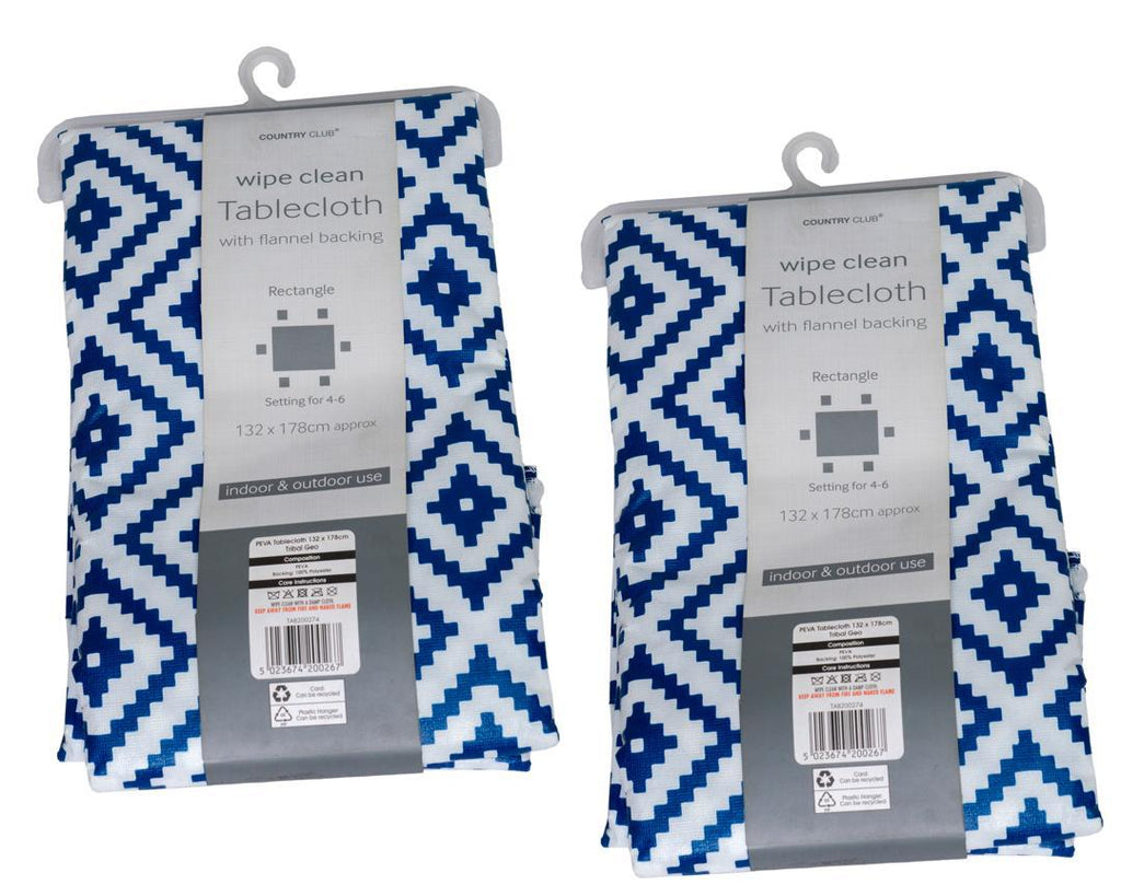 COUNTRY CLUB Wipe-Clean Tablecloth with Flannel Backing – 132 x 178 cm