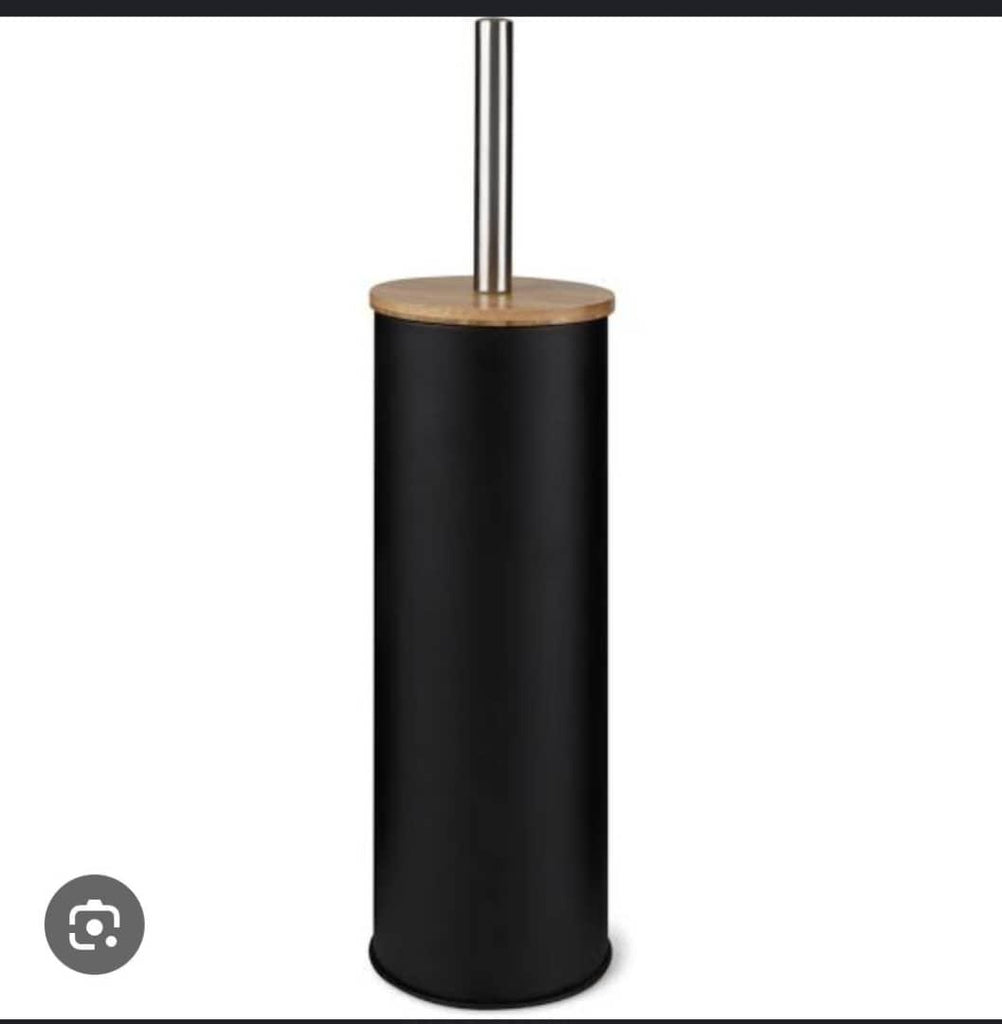 BATHROOM SOLUTION Black Toilet Brush with Wooden Cover