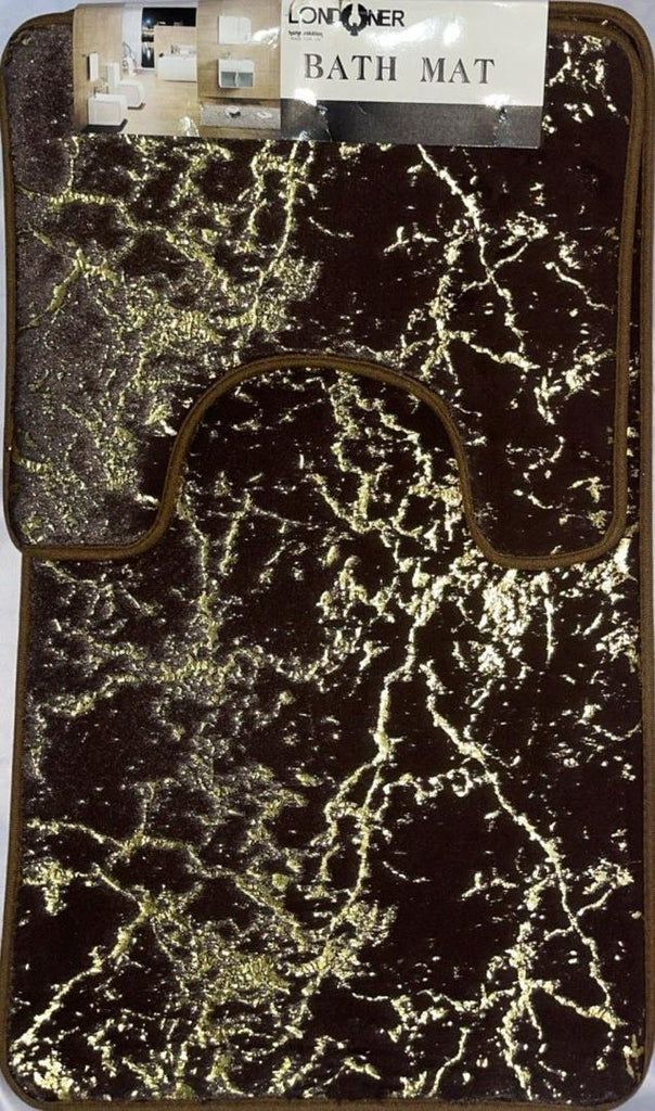 Londoner 2-Piece Coffee Brown Bath Mat Set with Gold-Effect Pattern