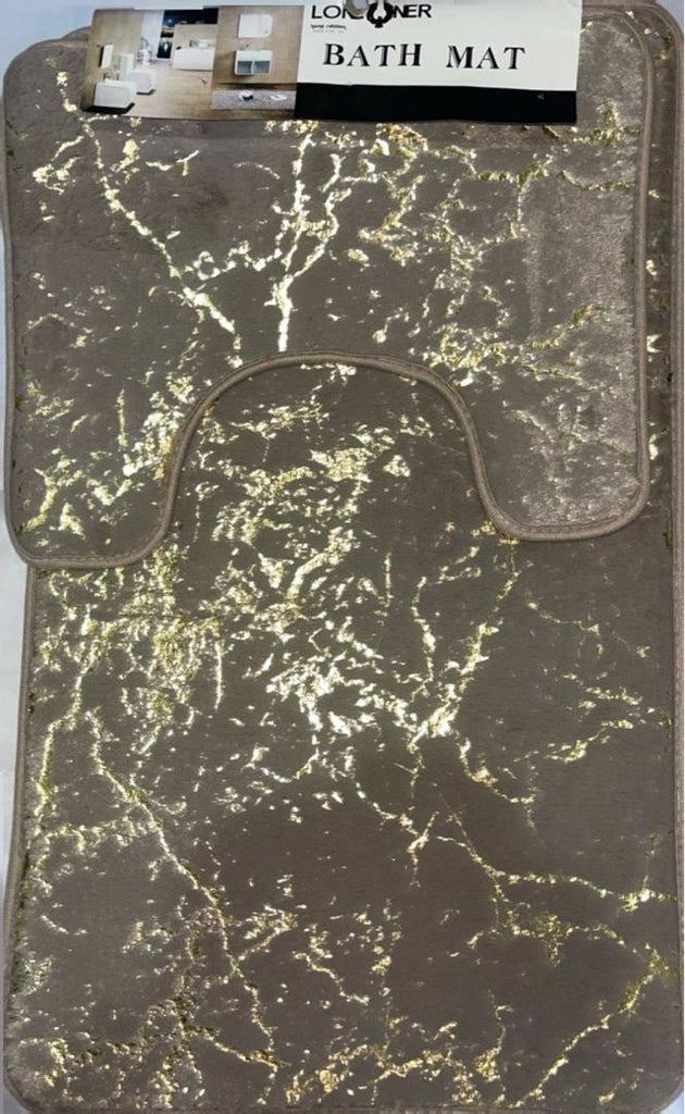 Londoner 2-Piece Beige Bath Mat Set with Gold-Effect