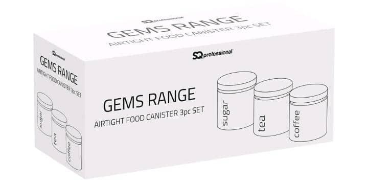 SQ Professional Gems Range Airtight Food Canister Set – 3pcs for Sugar, Tea & Coffee Storage