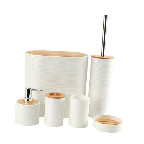 6-Piece White Luxury Bamboo & Plastic Bathroom Accessories Set