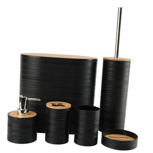 6-Piece Black Luxury Bamboo & Plastic Bathroom Accessories Set