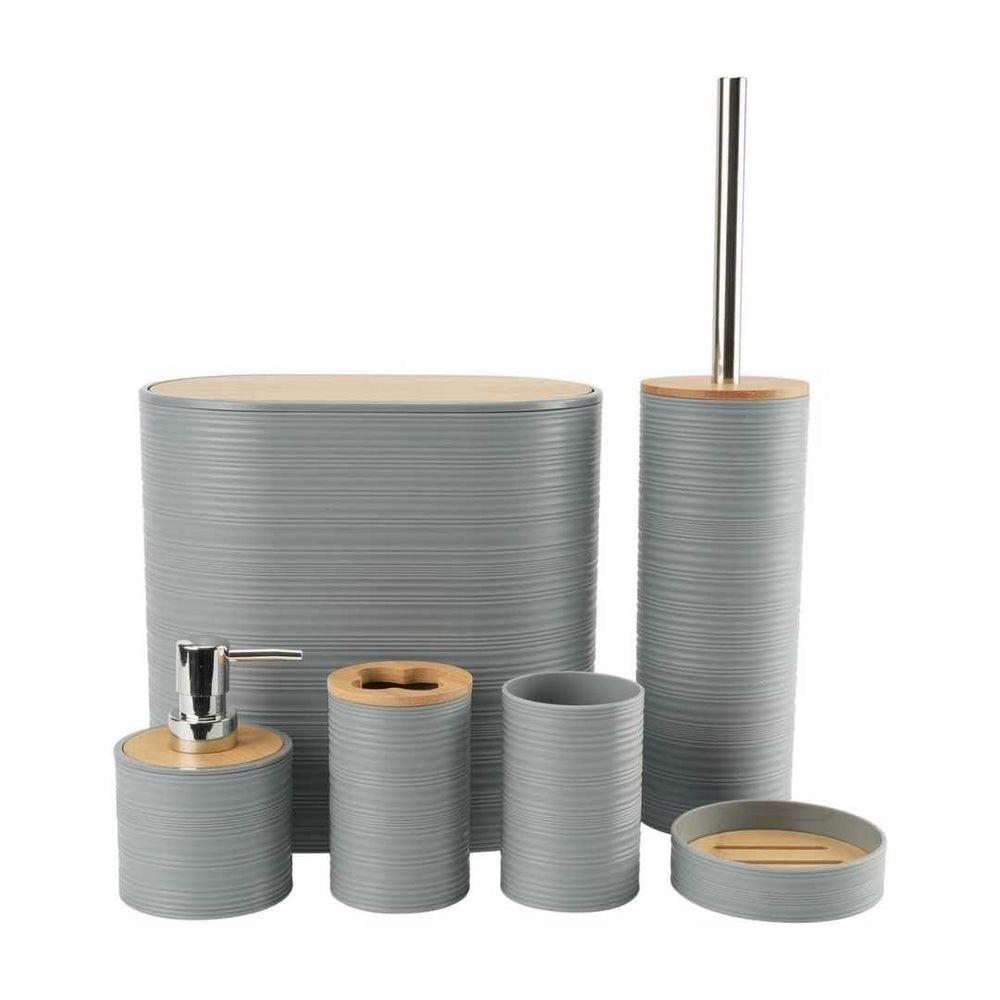 6-Piece Grey Luxury Bamboo & Plastic Bathroom Accessories Set