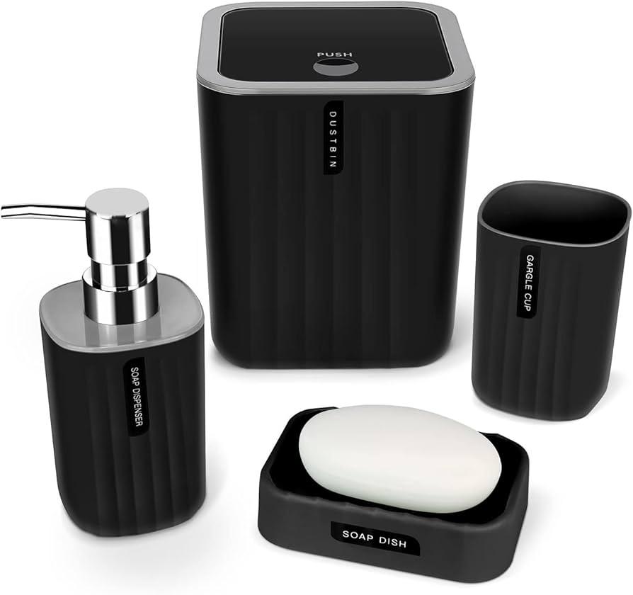 4-Piece Black Luxury Plastic Bathroom Accessories Set.