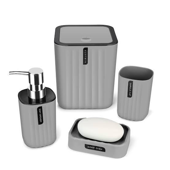 4-Piece Grey Luxury Plastic Bathroom Accessories Set.