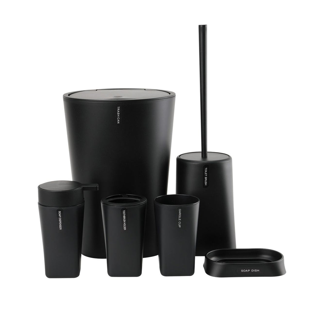 6-Piece Black Luxury Plastic Bathroom Accessory Set.