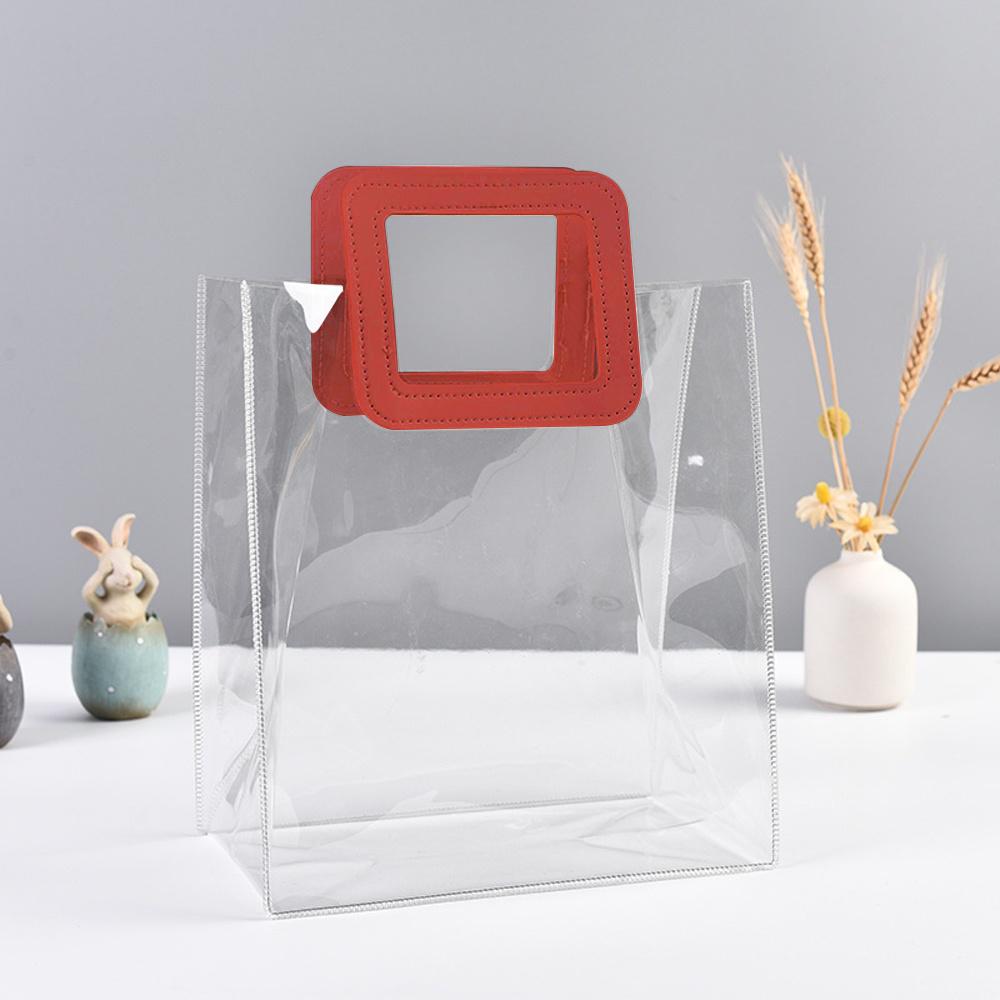 Clear Gift Bag with Red Square-Shaped Handle
