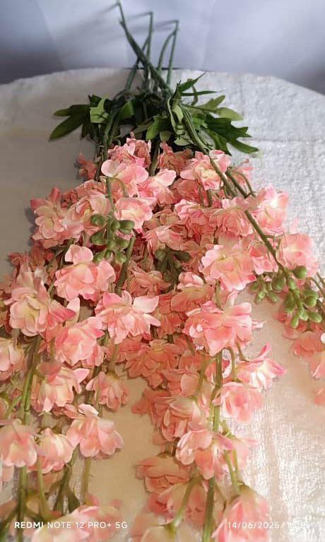 Silk Stock Flower – Pink Slim Two-Stemmed Artificial Bloom Flower