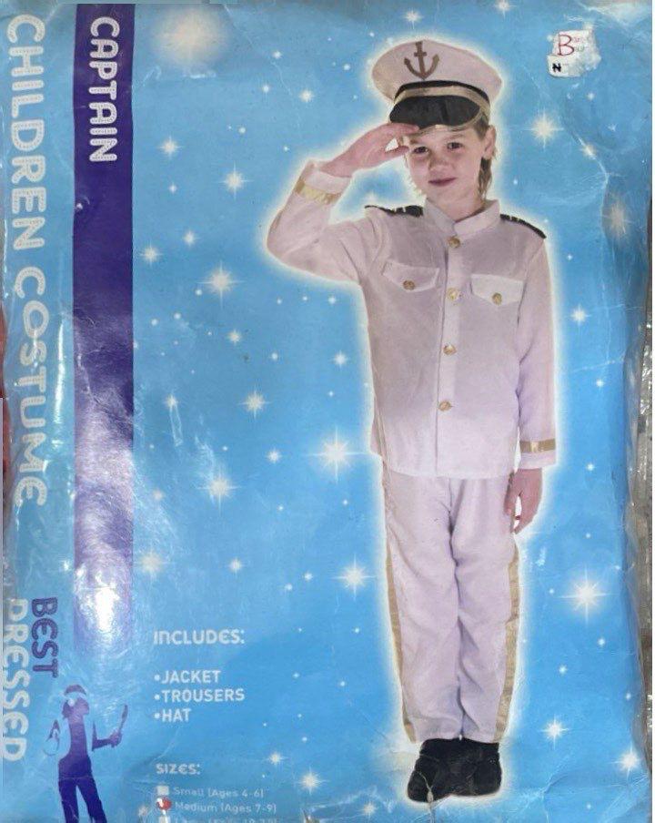 Captain Children Costume – Jacket, Trousers & Hat, Size M (Ages 7-9)