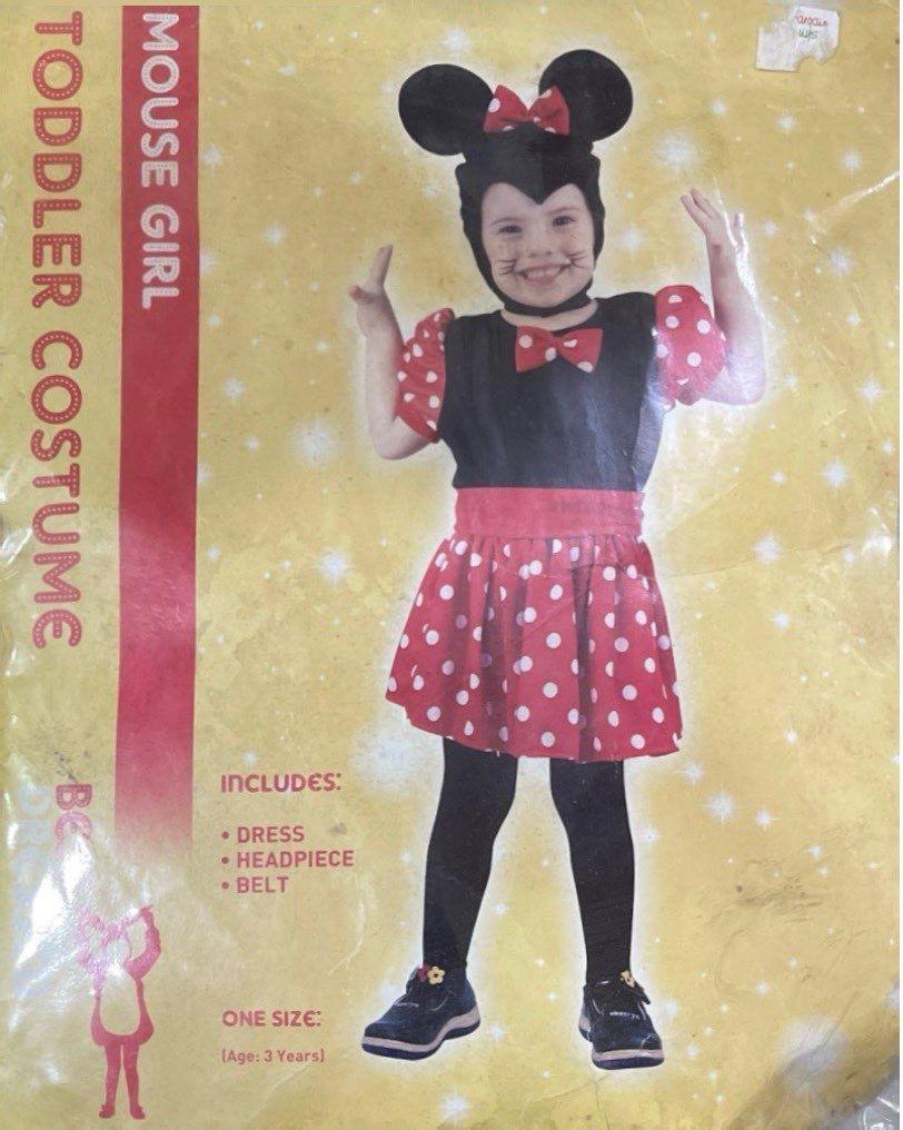Mouse Girl Toddler Costume – Dress, Headpiece & Belt, One Size (Age 3)