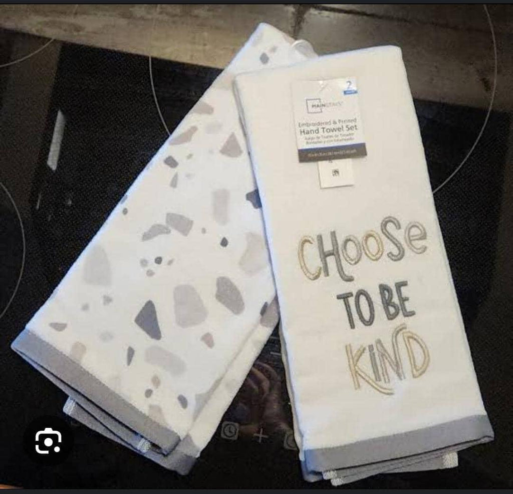 MAINSTAY 2-Piece Embroidered & Printed Hand Towel Set