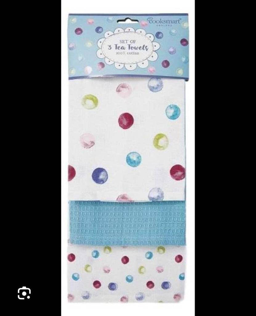 Cooksmart Polka Dot 3-Piece Cotton Tea Towel Set