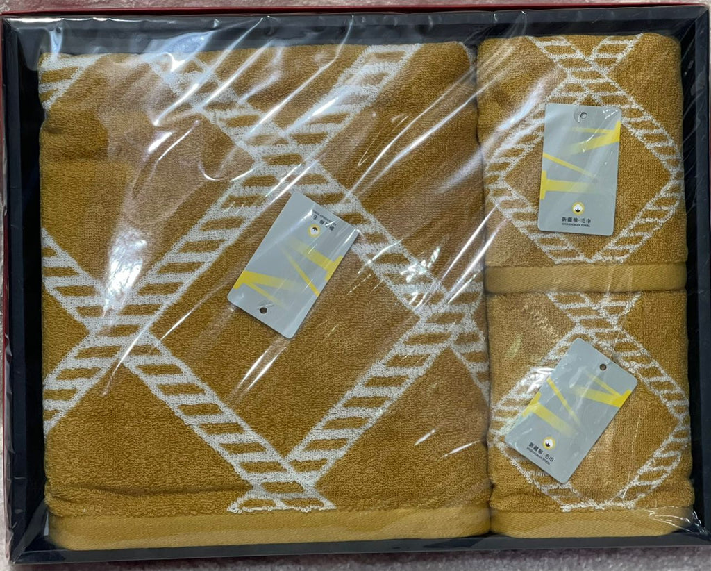 Tianyu 3-in-1 Towel Set – Golden Yellow & White Diamond
