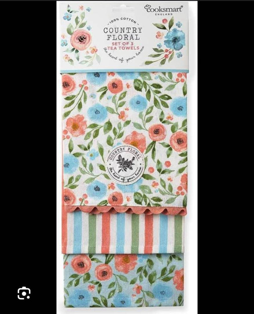 Cooksmart Country Floral 3-Piece 100% Cotton Tea Towel Set