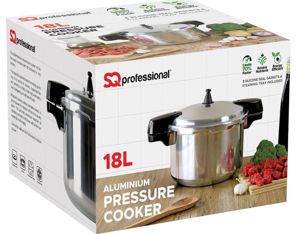 SQ Professional 18L Aluminum Pressure Cooker with Steaming Tray & 2 Silicone Gaskets