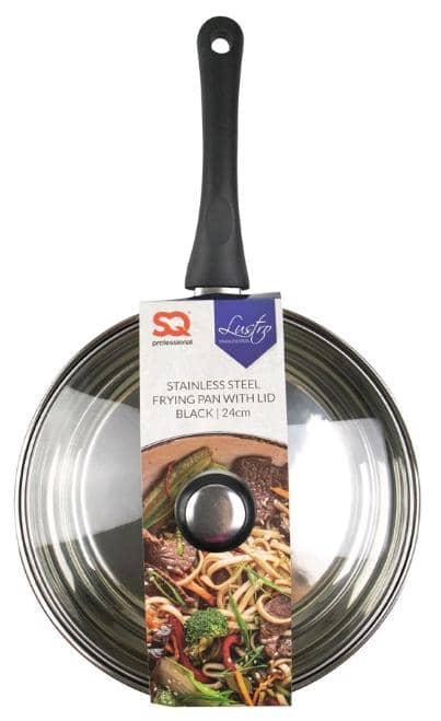 SQ Professional Lustro 24cm Stainless Steel Fry Pan with Lid – Black