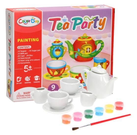 Color Day Tea Party Painting Set – 9-Piece Mini Tea Set for Kids