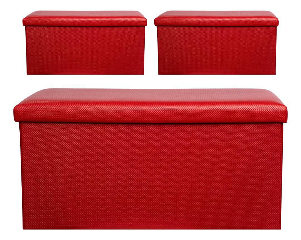 Red Rectangle Leather Ottoman – 76×37×35cm